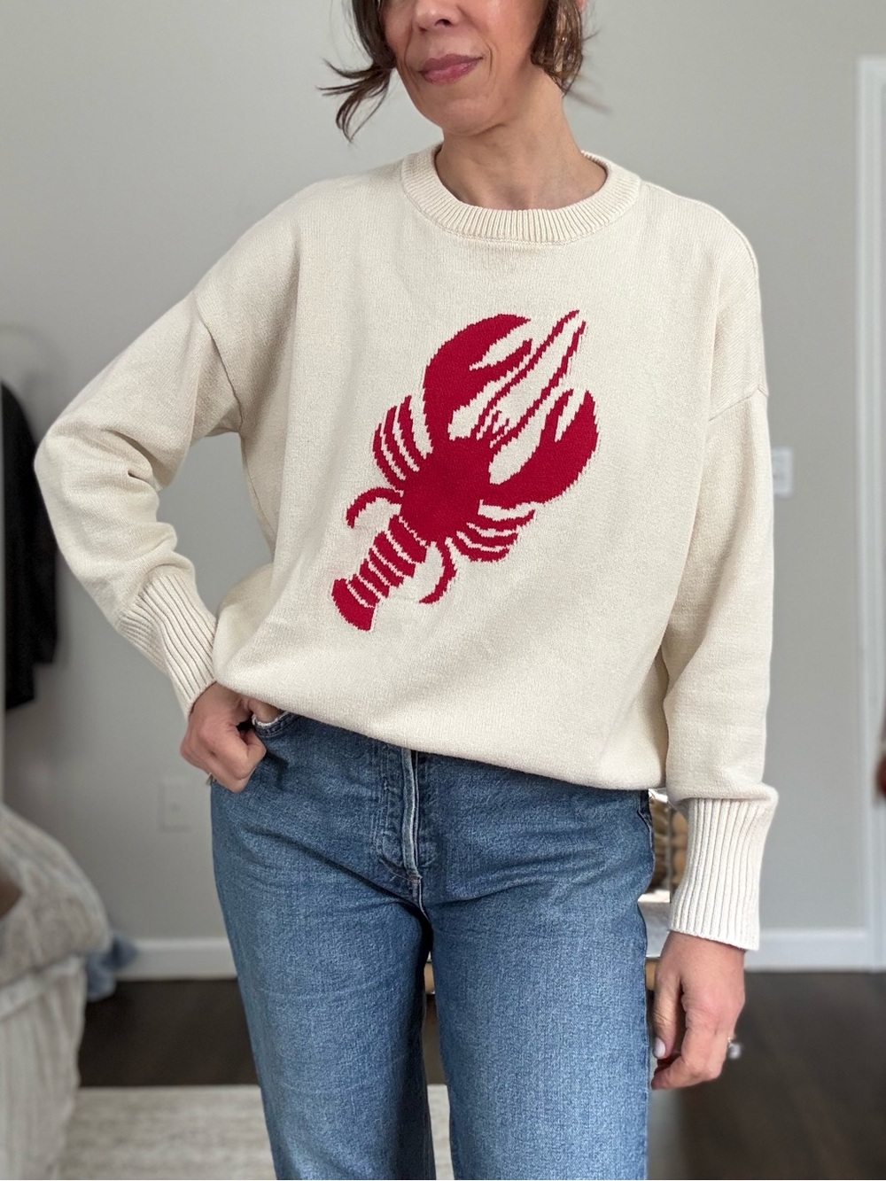 Cece Lobster Crewneck Cotton Sweater